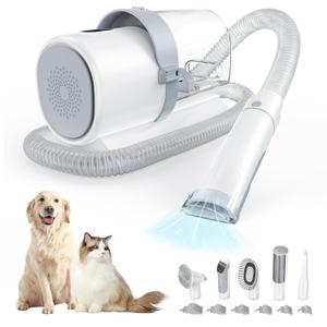 Sweetcrispy Pet Grooming Vacuum Kit, Professional Dog Grooming Clippers with 2.5L Cup, 3 Suction Modes, Cordless Clippers, 5 Groomer Tools, Low Noise Pet Hair Trimmer for Dogs, Cats and Other Animals (White)