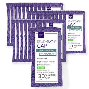 Medline ReadyBath Scented Rinse-Free Shampoo Cap with Conditioner, 30 Count