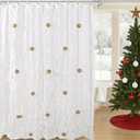 Christmas White Shower Curtain Set: Boho Linen Shower Curtains for Bathroom with Hooks, Vintage Winter Modern Farmhouse Decor for Girls Women, 72" x 72"