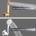 Gold square hand shower head, handheld shower head with hose,brass High pressure flushing With adjustable water supply elbow Wall-mounted connector Shower bracket and hose set