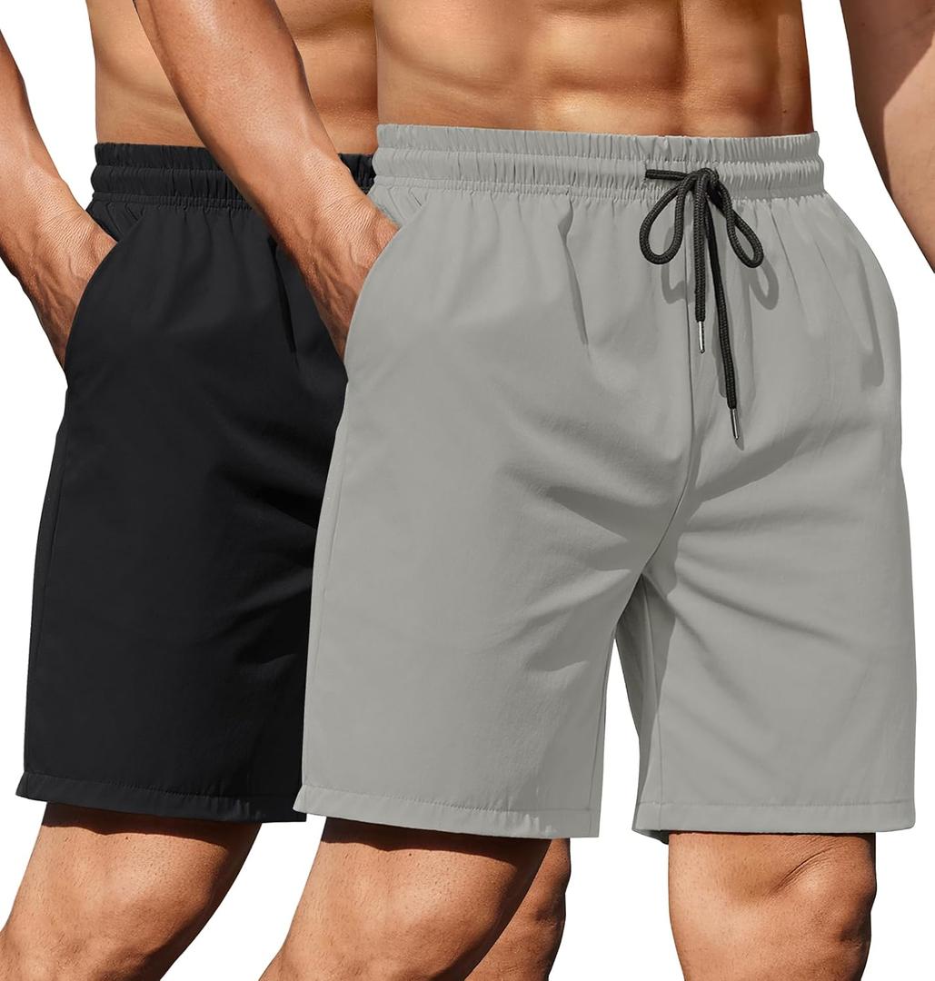 COOFANDY Men's 2 Pack Gym Workout Shorts 7 Inch Athletic Shorts Quick Dry Running Shorts with Pockets (L)