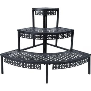 aboxoo 3 Tier Plant Stand Flower Pot Rack, Metal Stair-Step Style Corner Shelf Planters, Quarter Round Display Holder for Indoor Outdoor Use(Black, Semicircle)