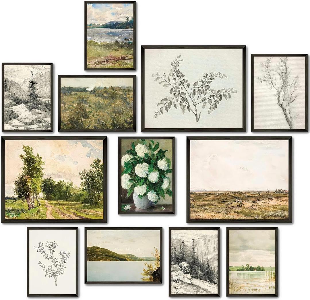 2 x LANCHI95 Vintage French Country Decor, 12 Pcs Vintage Posters, Vintage French Decor, Moody Floral Botanical Sketch Pictures, French Farmhouse Gallery Wall Art Prints for Home Bedroom (UNFRAMED)