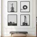 ESPWTOUD 4Pcs Black and White Minimalist Music Canvas Wall Art, Vintage Guitar Violin Vinyl Record Musical Instruments Poster Print, Wall Decor Artwork for Music Studio Living Room Bedroom Home DecorationUNFRAMED (1624in)