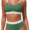 ZINPRETTY Women High Waisted Bikini Sets Color Block Swimsuits 2 Piece Bathing Suits Tummy Control Sporty Teens (Green, L)