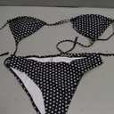Women's Polka Dot Triangle Cheeky Bikini Sets, 2 Piece Swimsuit, Halter Bathing Suits, Mid Rise Swimwear (Black, M)