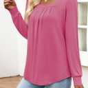 Funlingo Women's Puff Long Sleeve Tops Dressy Casual Square Neck Pleated Work Blouse Fall Trendy Tunic Flowy Chiffon Shirts (S)