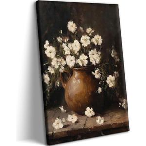 Vintage Farmhouse Floral Canvas Wall Art Rustic Botanical Still Life Poster Print for Living Room Bedroom Bathroom Studio 16x24 Inch Ready to Hang