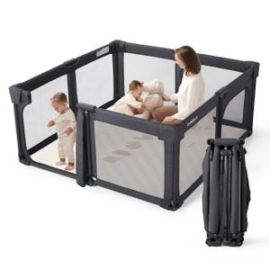 Baby Playpen Portable, Pre-Assembled Play Pen 71x79 Large Foldable Playpen for Babies and Toddlers, Sturdy and Safe Toddler Play Yard Indoor Outdoor with Carry Bag, Black