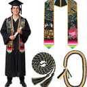 Moucuny 3 Pcs Graduation Stole Set Philippines Mexican Embroidered Country Flag Graduation Sash Stole Royal Blue Honor Cords