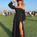 ZESICA Women's Boho Off Shoulder Wedding Guest Dress 2026 Spring Summer Side Split Flowy A Line Long Maxi Dresses (Black, L)