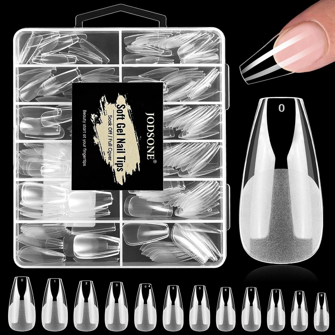 JODSONE Short Straight Nails Tips Full Cover Soft Gel Nail Tips for Professional Pre-shaped Straight Shape False Nail Half Matte Fake Nail 10 Sizes 240PCS