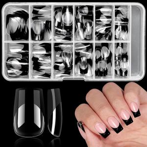Black French Tip Press on Nails, 120PCS Square Nail Tips Short French Tip Nails, Clear Acrylic Nails Press on Full Cover False Nails