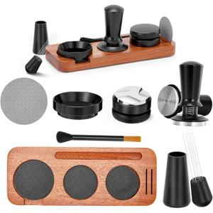 51mm Espresso Accessories Kit, 7pcs Espresso Machine Accessories Kit Espresso Tamper with Coffee Distributor, WDT Tool, Dosing Funnel, Puck Screen, Grinder Brush, Tamping Station