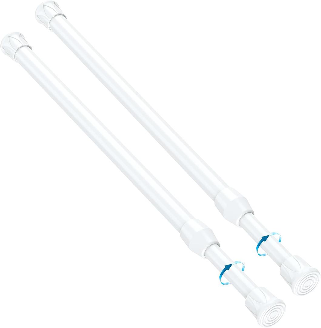 MEXAU 2PCS Small Tension Curtain Rod 11 to 19 Inch,White Short Curtain Rods No Drilling,Loaded Expandable Spring Curtain Rods for Windows,Kitchen,Closet,Cupboard,Door,Bookshelf