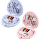 2 Pcs Heart Shaped Portable Travel Sewing Kit Mini Sewing Kit Small DIY Sewings Repair Box with Threads, Scissors, Needles, Button, Tweezers Pink & Blue