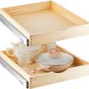 Menkxi 2 Set Wooden Pull out Cabinet Organizer Fully Assembled Slide out Pantry Drawer with Gentle Close Storage Shelf Tray for Base Kitchen Under Sink Bathroom Accessory(Wood Color,18'' X 21'' X 3'')