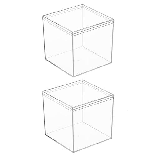 Dayaanee Clear Acrylic Box with Lid, 5.9x5.9x5.9 Inches Plastic Square Cube Containers Storage Acrylic Boxes for Candy Pill and Tiny Jewelry, 2 Pack