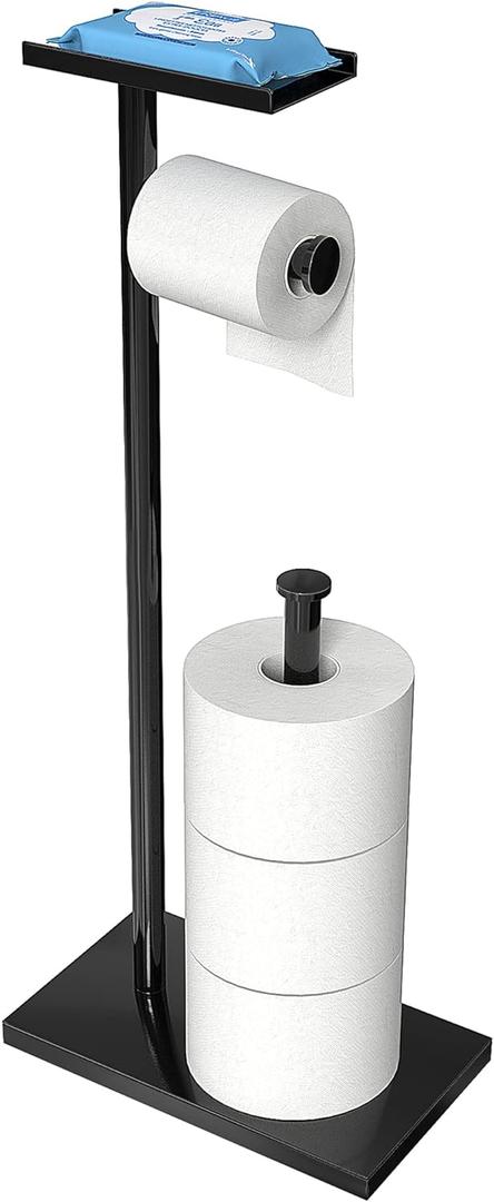 CISILY Black Toilet Paper Holder Stand with Phone Shelf, Bathroom Toliet Decor Decoration. Tissue Roll Free Standing Storage, Rv Accessories, Apartment Restroom Household Home Essentials