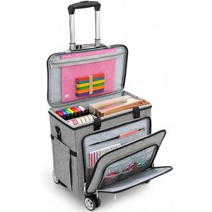 Rolling Craft Bag with Detachable Trolley, Rolling Teacher Tote Bag with Wheels for Women, Large Scrapbooking Storage Organizer Fits 15.6" Laptop & 12x12 Album for Art Supplies, Office(Grey)