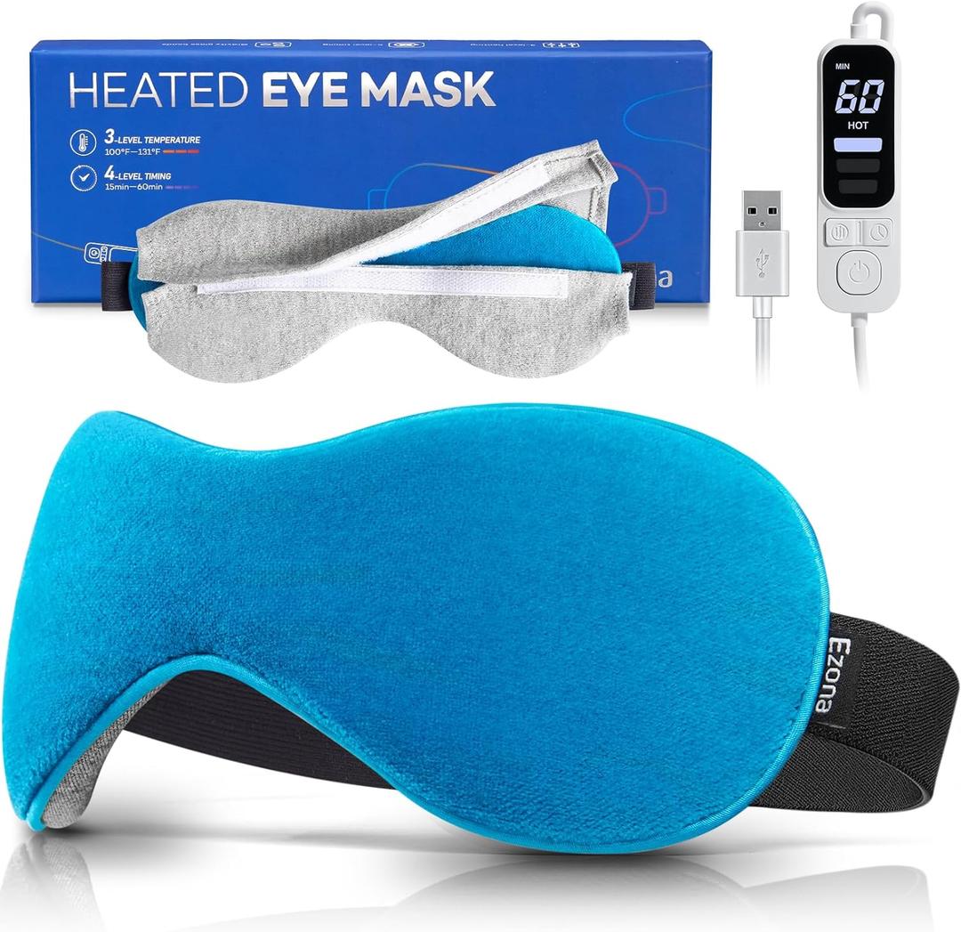 Ezona Heated Eye Mask, Warm Eye Compress Mask for Dry Eyes, USB Electric Eye Heating Pad with Temperature & Timer Control, Dry Eye Mask for Dry Eyes, Blepharitis, Sinus Migraine (Blue)