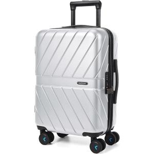 BAGSMART Carry On Luggage 22x14x9 Airline Approved With TSA Lock, 1OO% Polycarbonate Hardside Luggage with Spinner Wheels,Durable Hard Shell Carry On Suitcase 20 inch Silver