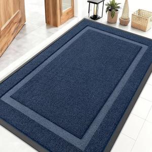 OLANLY Front Door Mat Indoor Outdoor Entrance, Waterproof All-Season, All-Weather Doormat, Sturdy Natural Rubber, Fade Resistant, Low Profile, Easy Clean Patio Porch Entryway Mat, 47x32, Blue