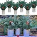 Christmas Decorations Xmas Table Centerpieces - Set of 6 Artificial Cedar Pine Branches with Pinecone with Rustic Metal Vase for Holiday Winter New Year Home Decor