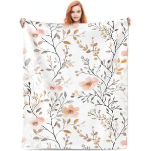 Wildflowers Flannel Fleece Blanket - Ultra Soft, Lightweight & Multipurpose Botanical Plant Throw Blankets for Couch Sofa Bed Home Decor,80''x 60''