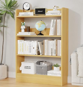 Lkeiyay 4-Tier Wooden Open Bookcase with Seamless Fit Wall,Space Saving Modern Display Bookshelf with Top Edge,Storage Cabinet Easy Assembly for Living Room,Bedroom,Study Oak