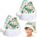 Eurzom 2 Pcs Dinosaur Santa Hat Cute Animal Print Christmas Furry Xmas Hat with Comfort Lining and Brim Large Unisex Plush Santa Cap for Adults and Teens New Year Holiday Party Supplies Decorations
