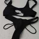 SherryDC Women's Sexy Scoop Neck Padded Cutout Strappy Thong Bikini Set Swimsuit (Black), Small