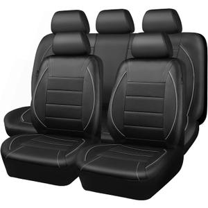 CAR PASS Universal Reflect Piping Leather Car Seat Cover, Fit for suvs,Van,Trucks,Airbag Compatible,Inside Zipper Design and Reserved Opening Holes (Full Set, Black and Grey)