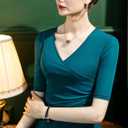 METWEY Wrap Tops for Women Summer Mesh Ruched Top Trendy 2026 Date Outfits V Neck Business Casual Work T Shirts Blouse (M)