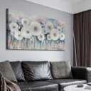 Acocifi Floral Canvas Wall Art for Living Room Dandelion Picture Large Flower Bedroom Painting 60% Handmade Textured, Grey Vintage Artwork Framed for Dining Room Office Home Decor 48"x24"