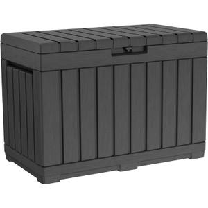 Keter Kentwood 50 Gallon Resin Deck Box-Organization and Storage for Patio Cushions, Throw Pillows and Garden Tools, Dark Grey