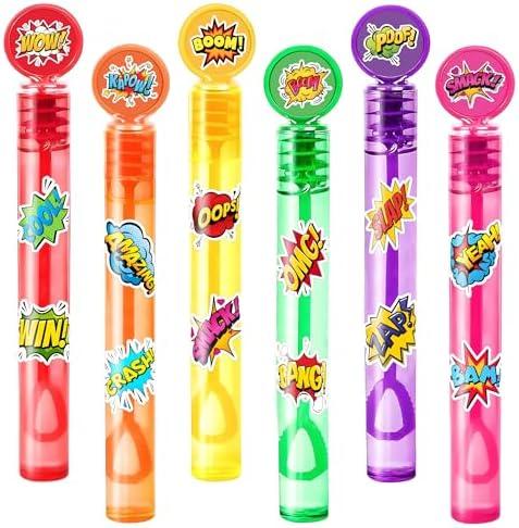 Hero Party Favors for Kids – 24PCS POW BAM ZAP Mini Bubble Wands, Great for Birthday Supplies, Piñata Fillers, Goodie Bags & Classroom Rewards