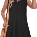 Summer Dresses for Women Beach Boho Sleeveless Vintage Floral Flowy Pocket Tshirt Tank Sundresses (Black, XL)