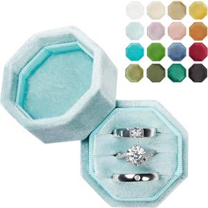 Proposal Ring Storage Box 3 Slots Vintage Velvet Ring Organizer with Detachable Lid Valentine's Day Ring Box (Baby Blue)