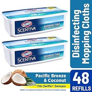 Clorox Scentiva Disinfecting Wet Mopping Pad Refills for Floor Cleaning, Pacific Breeze & Coconut, 48 Count