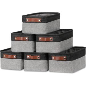 DULLEMELO Small Storage Baskets for Shelves, Small Fabric Collapsible Rectangular Storage Bins for Shelves, Closets, Nursery, Home, Office, Empty Gift Baskets (6-Pack, Black&Gray)