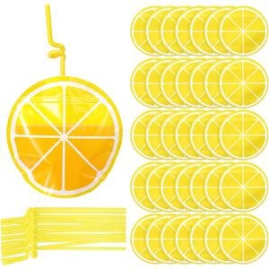 Yungyan 36 Set Lemon Party Cup Drink Pouches with Straws Zipper Smoothie Bags Reclosable Bag Reclosable Pouches, Leakproof Drink Bags for Juice, Slushies for Summer Lemon Party Favors Supplies