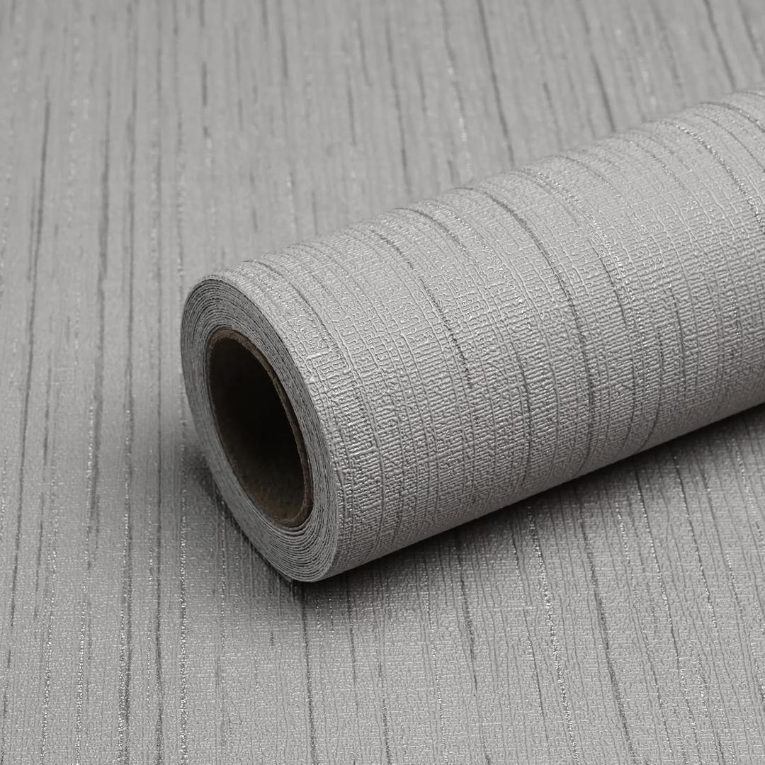 Grey Grasscloth Wallpaper Peel and Stick Wallpaper Texture Contact Paper 15.7"x120" Vintage Removable Waterproof Wall Paper for Room Walls Cabinets Furniture Drawers Desk