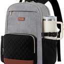 LOVEVOOK Laptop Backpack for Women with Pouch Pocket for Large Capacity Cup,18 Inch Teacher Nurse College Work Travel Backpack Purse,Waterproof Laptop Computer Bags,Grey-Black-Brown+Diamond-shaped