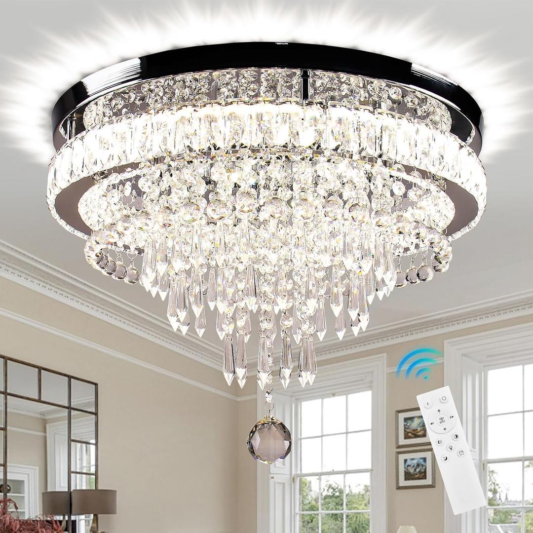 FRIXCHUR 19.7" Modern Crystal Chandeliers Crystal Ceiling Light LED Remote Control Chandelier Light Fixture for Bedrooms Living Room Dining Room Lights (Dimmable)