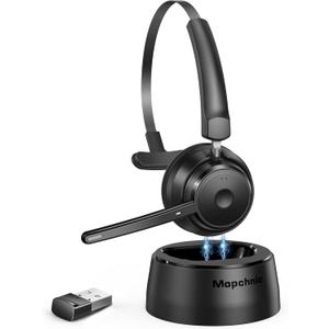 Bluetooth Headset, Wireless Headphone with Microphone, On Ear Bluetooth with USB Dongle for Office Call Center Skype Zoom Meeting Online Class (KH113M)