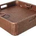 Square Floating Tray for Pool with Drink Holder Extra Large Serving Tray with Handles for Ottaman 24 Inch Waterproof Outdoor Floating Card Game Table, Brown