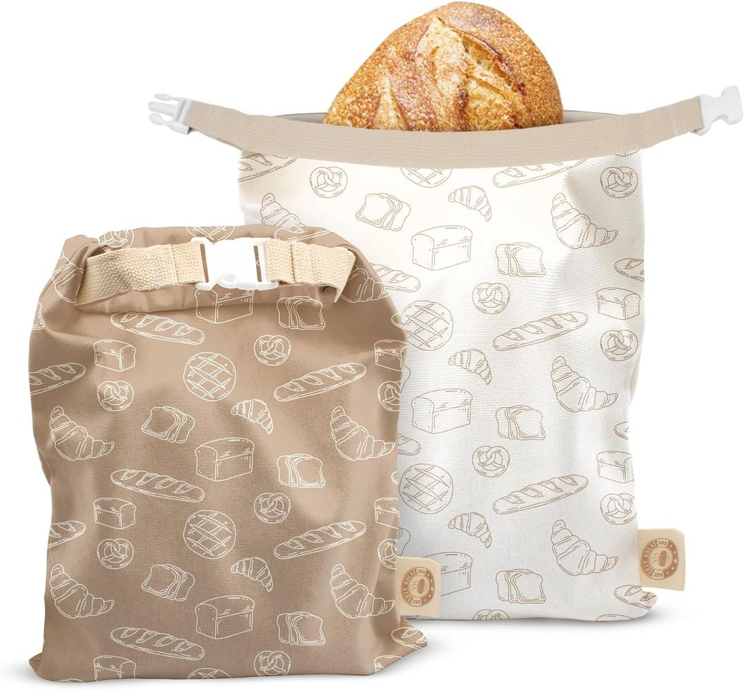 Cozy Bread Reusable Bread Bag Set for Home Bakers | USA Brand | Charming Designs (Bread)