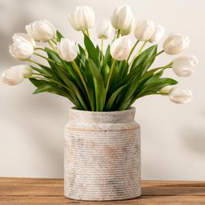 Ceramic Flower Vase 7.5 inch Farmhouse Rustic Vase for Home Decor Handcrafted Pottery Terracotta Vases for Dining Table Decor Fireplace Living Room Bathroom Wedding Centerpiece (L-Terracotta)
