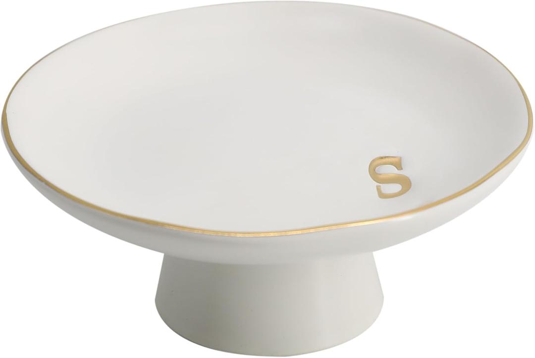 COLLECTIVE HOME - Ceramic Jewelry Tray, Decorative Monogram Jewelry Dish, Luxurious Trinket Tray with High Base, Birthday Mother's Day Christmas Gift for Women (s)